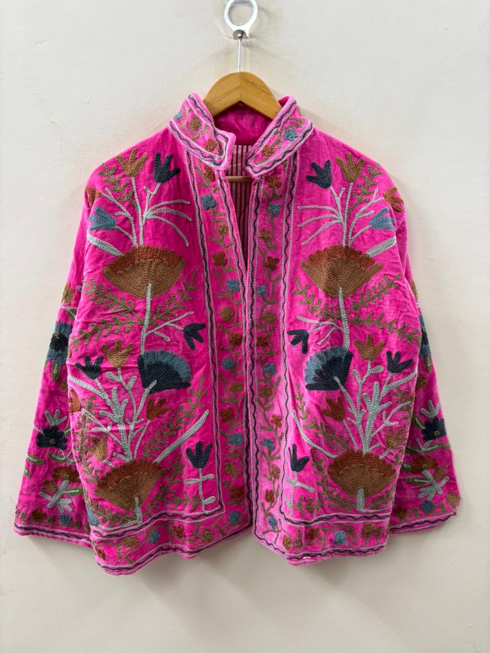 Suzani Embroidered Velvet Winter Jacket | Short Festival Coat | Ethnic Bohemian Outerwear | Winter Kimono Jacket | Gift For Wife