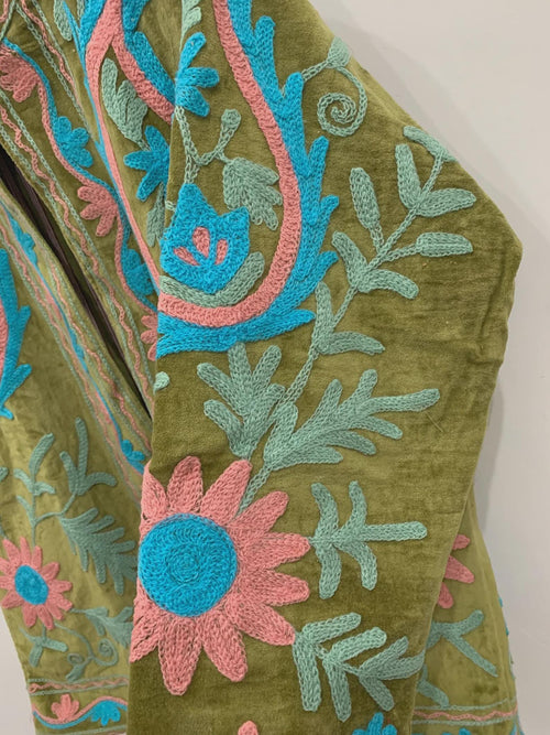 Bohemian Suzani Kimono Jacket | Oversized Velvet Embroidered Coat | Vintage Inspired Outerwear | Cropped Jacket | Winter Wear Jacket | Gift