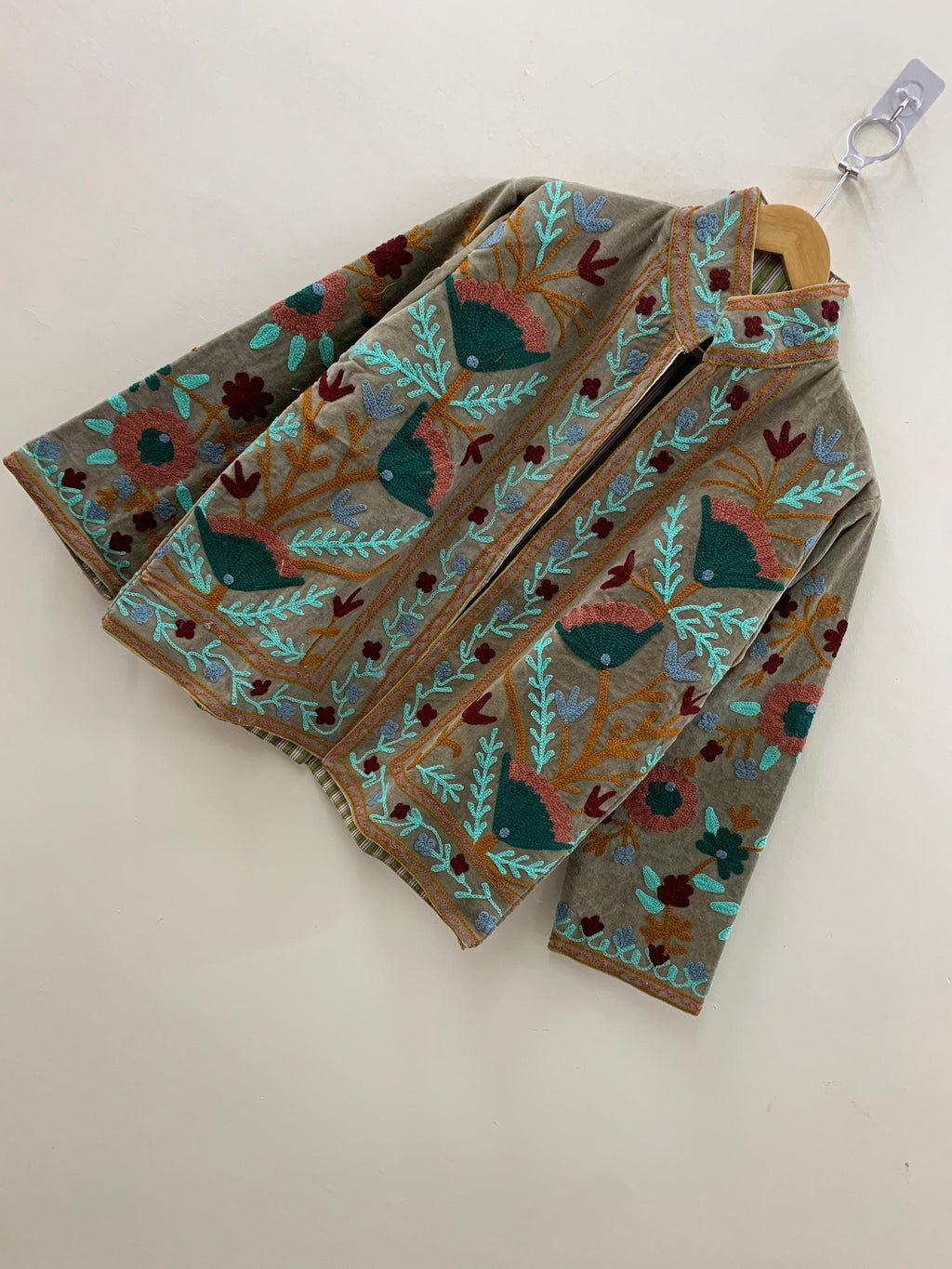 Embroidered Suzani Fabric Short Velvet Jacket | Button Winter Coat | Short Jacket | Spring Bomber Jacket | Gift For Her | Velvet Coat