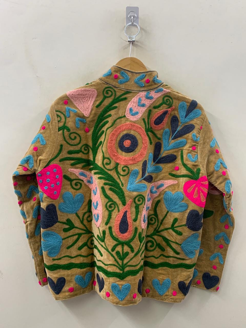 Mustard Handmade Velvet Suzani Jacket - Embroidered Boho Outerwear-Gift For her