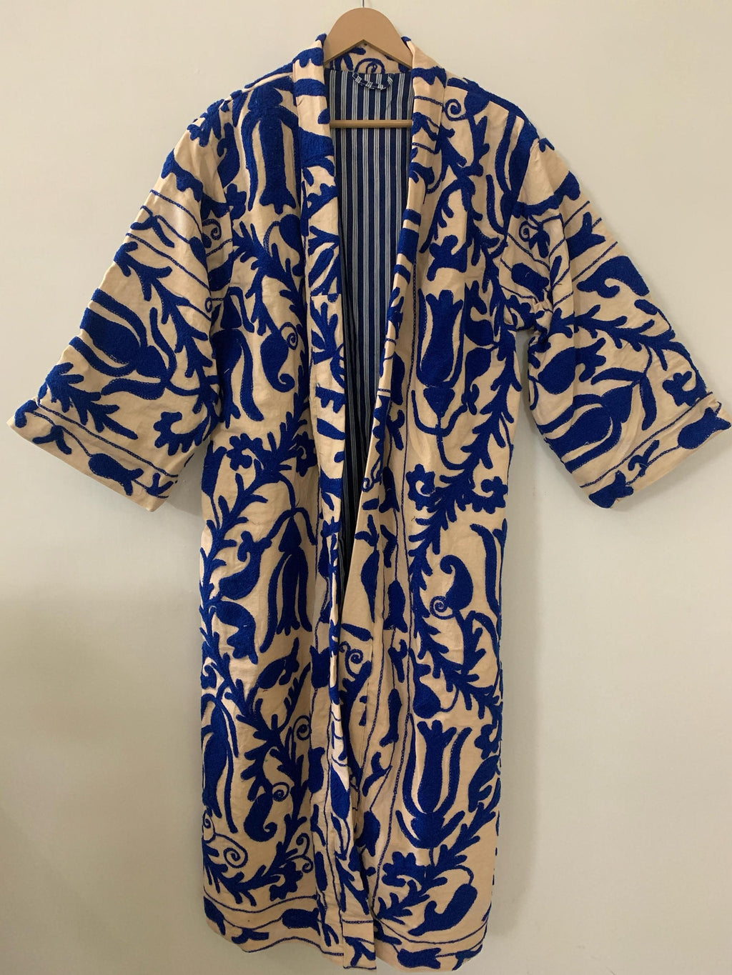 Handmade Cotton Canvas Summer Long Kimono | Embroidered Boho Coat | Festival Kimono | Floral Long Summer Kimono | Gift For Her | Loungewear