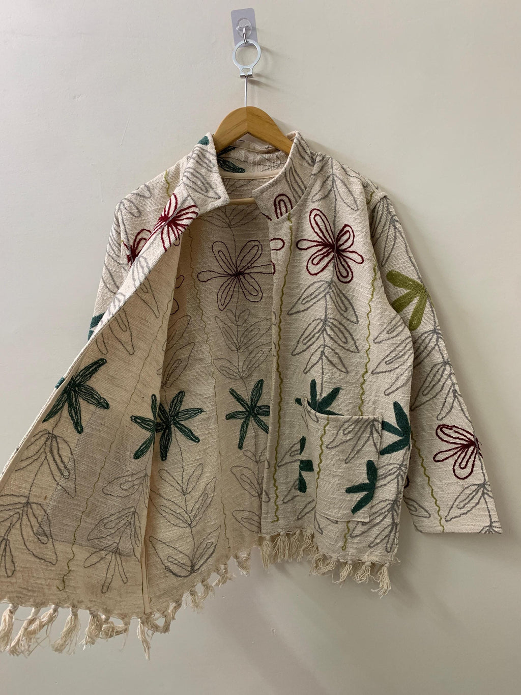 Ethnic Embroidered Cotton Suzani Throw Kimono | Boho Suzani Shrug | Tribal Spring Coat | Boho Outerwear Duster Jacket