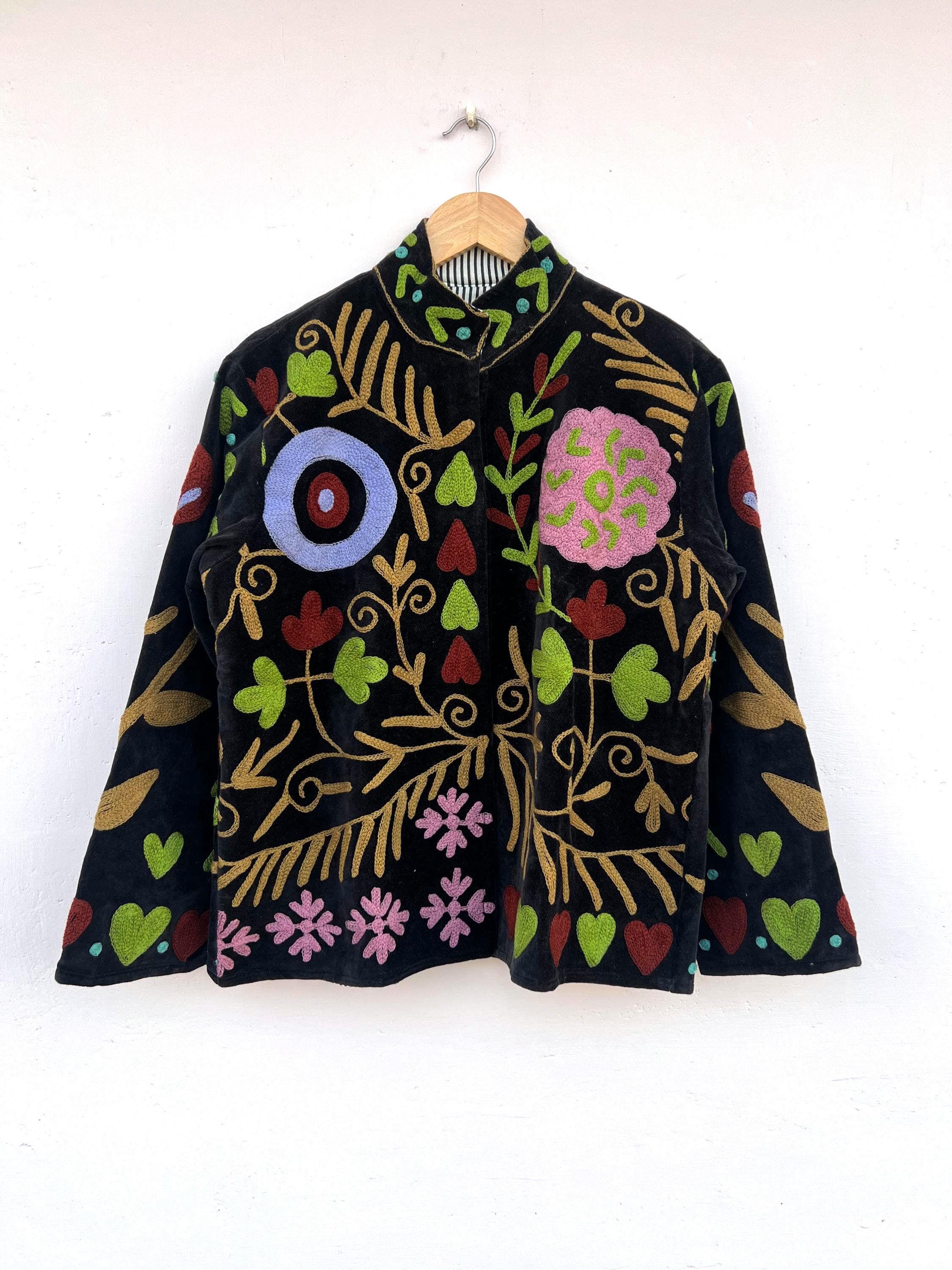 Handmade Velvet Suzani Jacket | Embroidered Floral Coat
