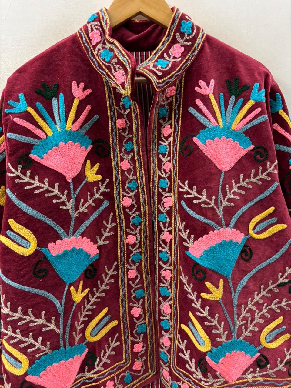 Ethnic Suzani Embroidered Velvet Winter Jacket | Handmade Short Festival Coat | Bohemian Outerwear | Winter Kimono Jacket | Gift For Wife