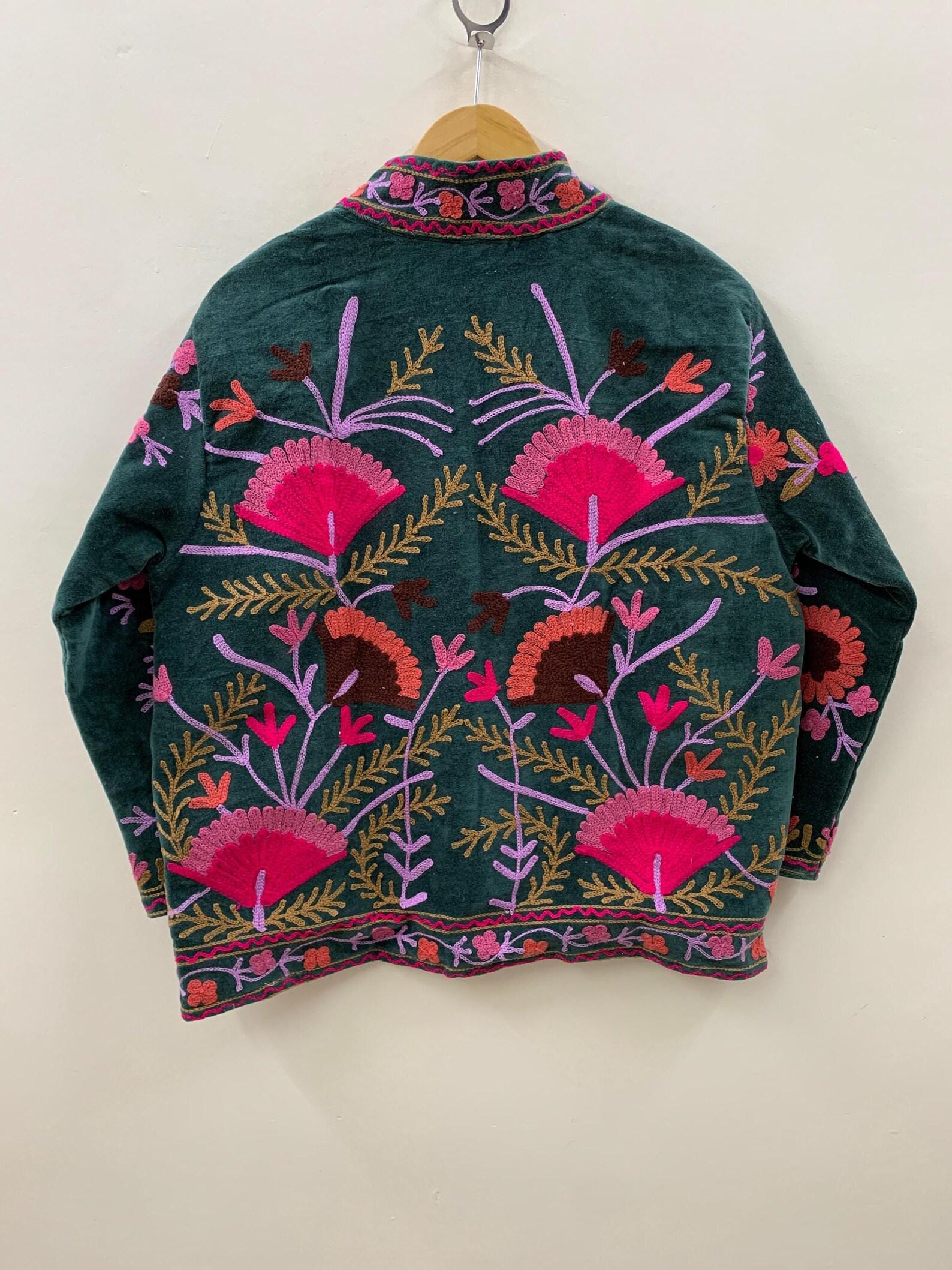 Indian Style Velvet Embroidery Suzani Jacket | Boho Coat | Unisex Bridesmaid Gift | Winter Jacket | Kimono Robe, Duster Jacket, Gift For Her
