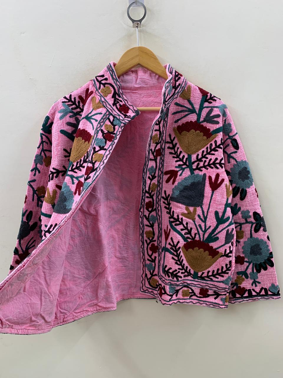 Pink Suzani TNT Fabric Short Jacket | Long Sleeve Button Winter Coat | Short Jacket | Spring Bomber Jacket | Gift For Her | TNT Coat