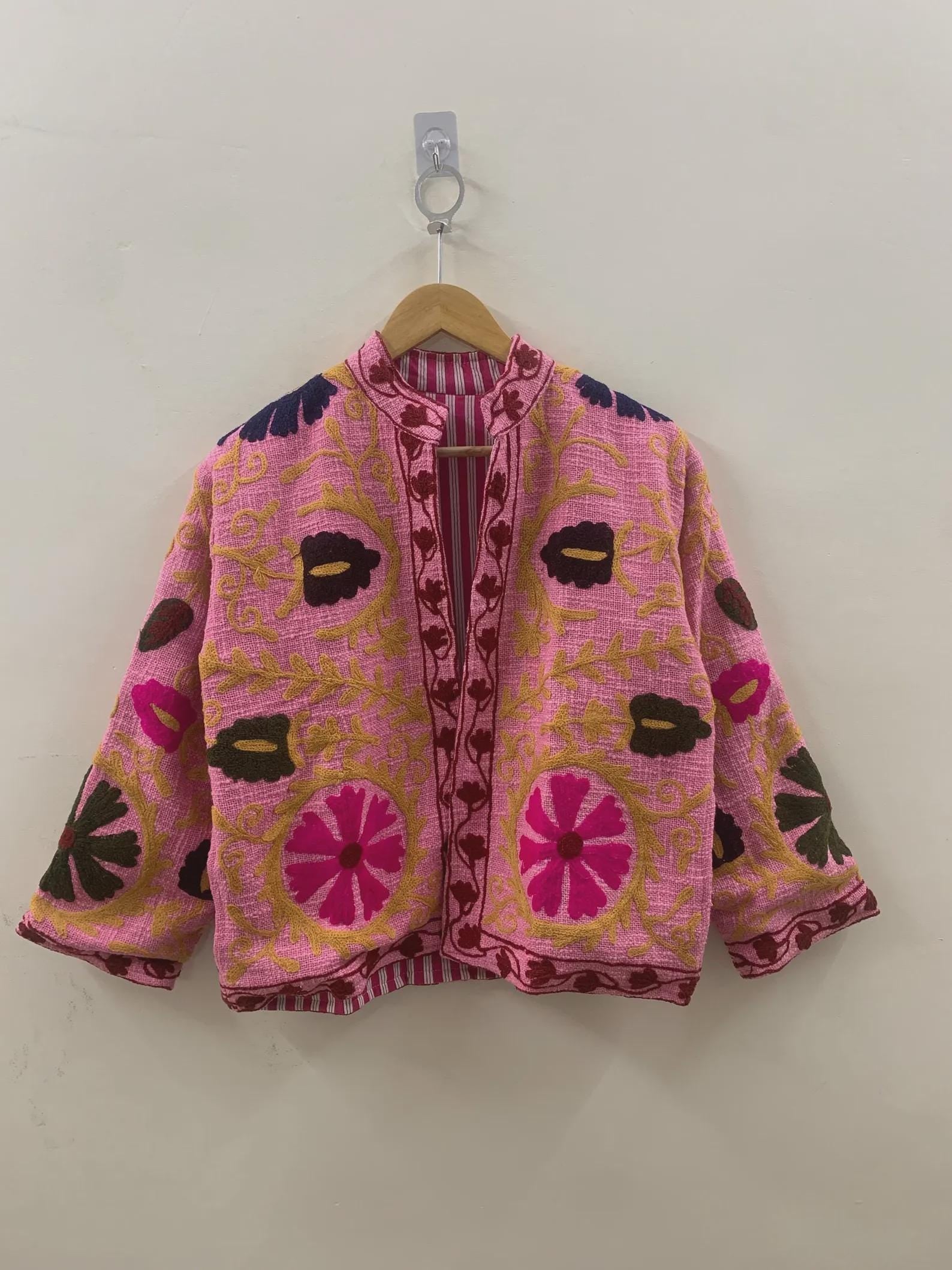 Suzani TNT Fabric Short Spring Jacket | Duster Jacket | Button Winter Outerwear