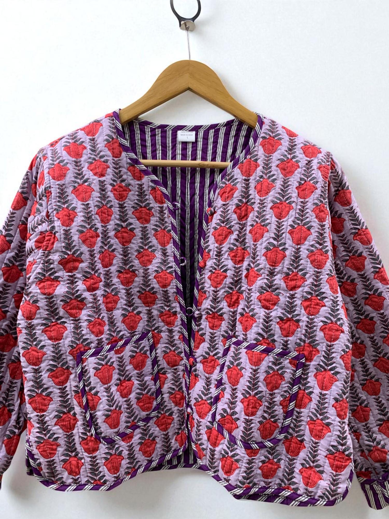 Women's Cotton Quilted Cropped Boho Jacket | Printed Lightweight Cropped Jacket | Spring Jacket | Bomber Jacket | Gift For Her | Outerwear