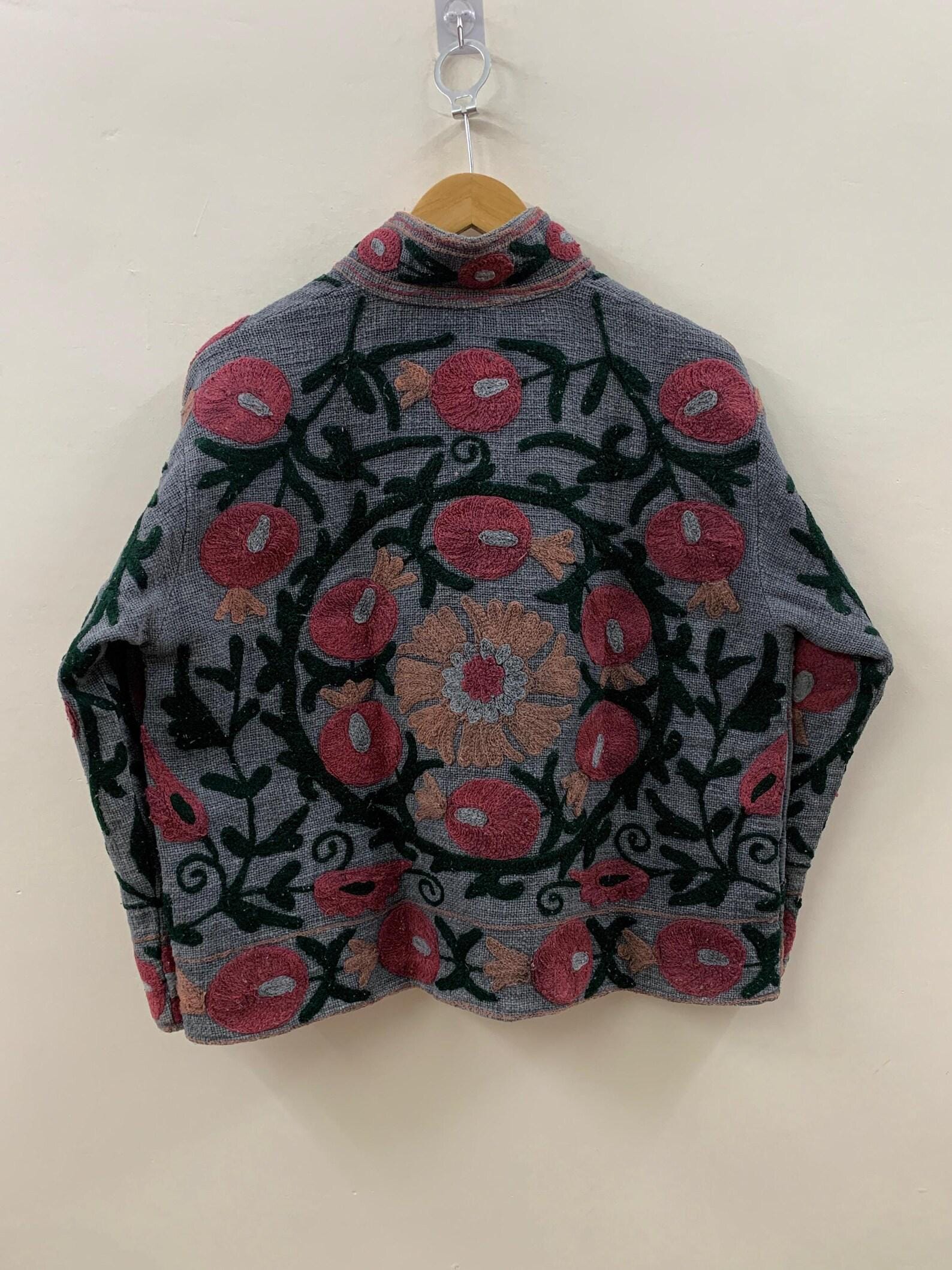 Women's Suzani Cotton Short Duster Coat, Indian Cotton Handmade Embroidery Coat, Suzani Cotton Boho Jacket, Gift For Her, Boho Suzani Coat