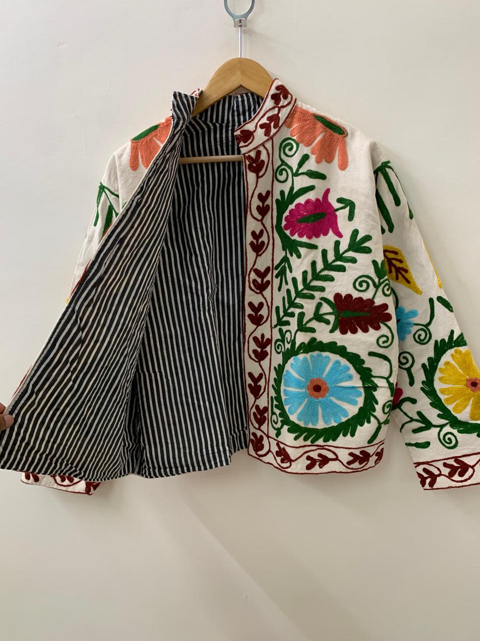Chic Embroidered Velvet Suzani Jacket | Duster Coat | Festival Jacket |Vintage-Inspired Jacket | Artisan Bomber Outerwear | Gift For Her
