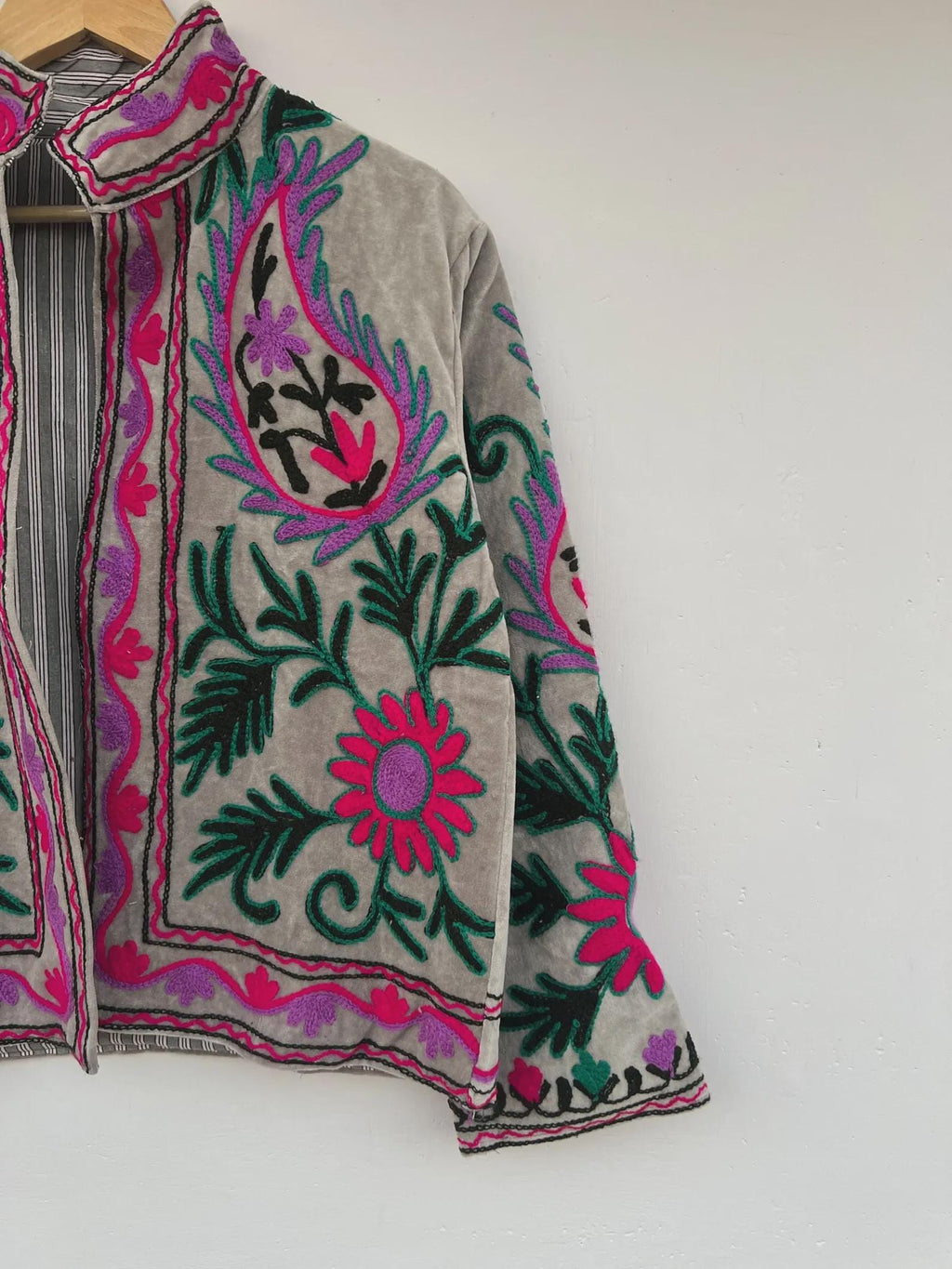 Embroidered Suzani Velvet Boho Jacket | Handmade Floral Winter Coat | Gift For Her | Winter Warm Kimono Coat