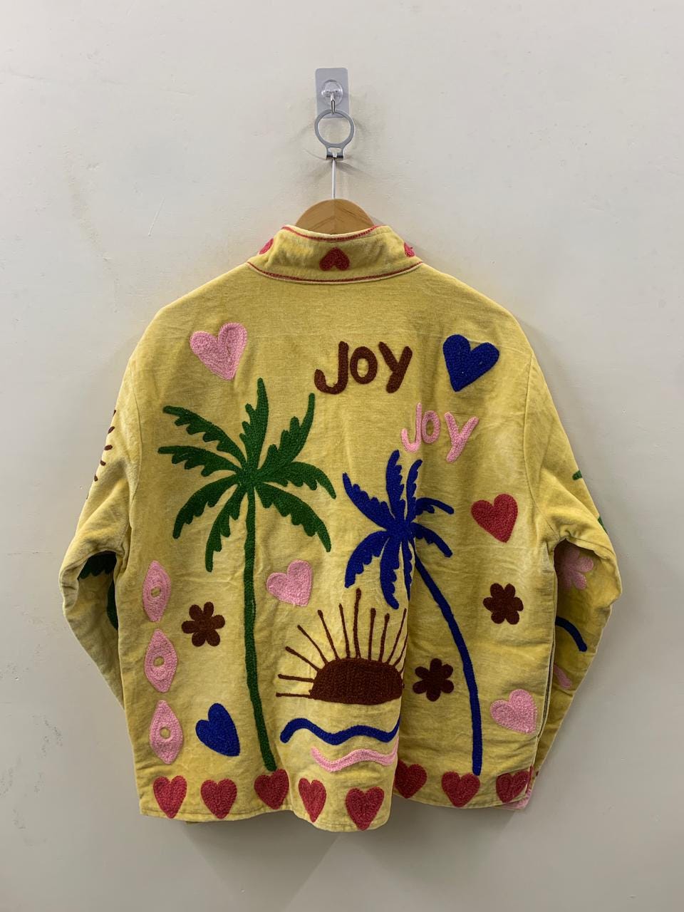 Handmade Velvet Suzani Jacket | Boho Embroidered Statement Coat | Sun, Palm, Moon & Heart Design | Colorful Festival Jacket | Duster Coat