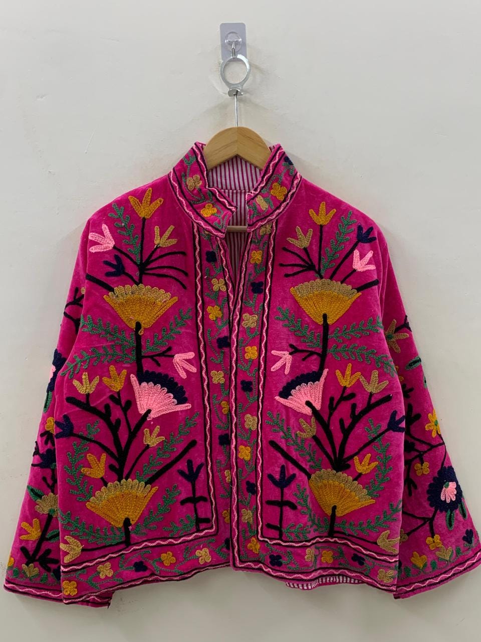 Suzani Velvet Short Boho Jacket | Embroidered Vintage Ethnic Coat | Women’s Bomber Jacket |Winter Outerwear | Festival Jacket | Gift for Her