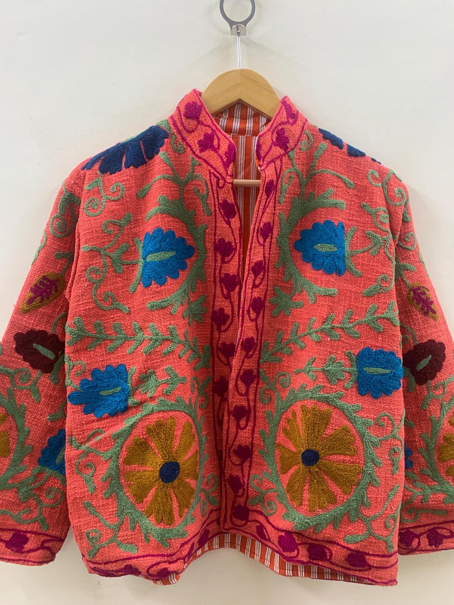 Suzani TNT Fabric Short Boho Jacket | Long Sleeve Button Winter Coat | Short Jacket | Spring Bomber Jacket | Gift For Her | TNT Coat