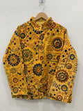 Yellow Floral Print Velvet Short Jacket | Printed Spring Jacket | Duster Jacket, Quilted Bomber Coat, Outerwear, Travel Jacket, Gift For Her
