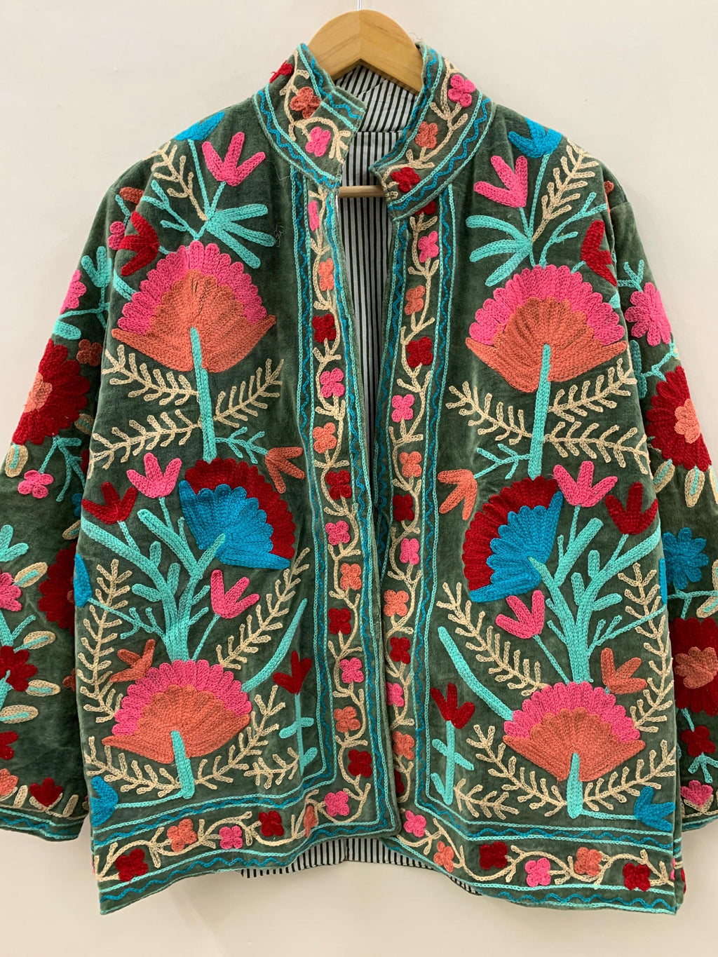 Embroidery Velvet Handmade Suzani Jacket | Women's Floral Clothing | Gift For Her | Bomber Winter Jacket | Street Kimono Jacket |Spring Coat