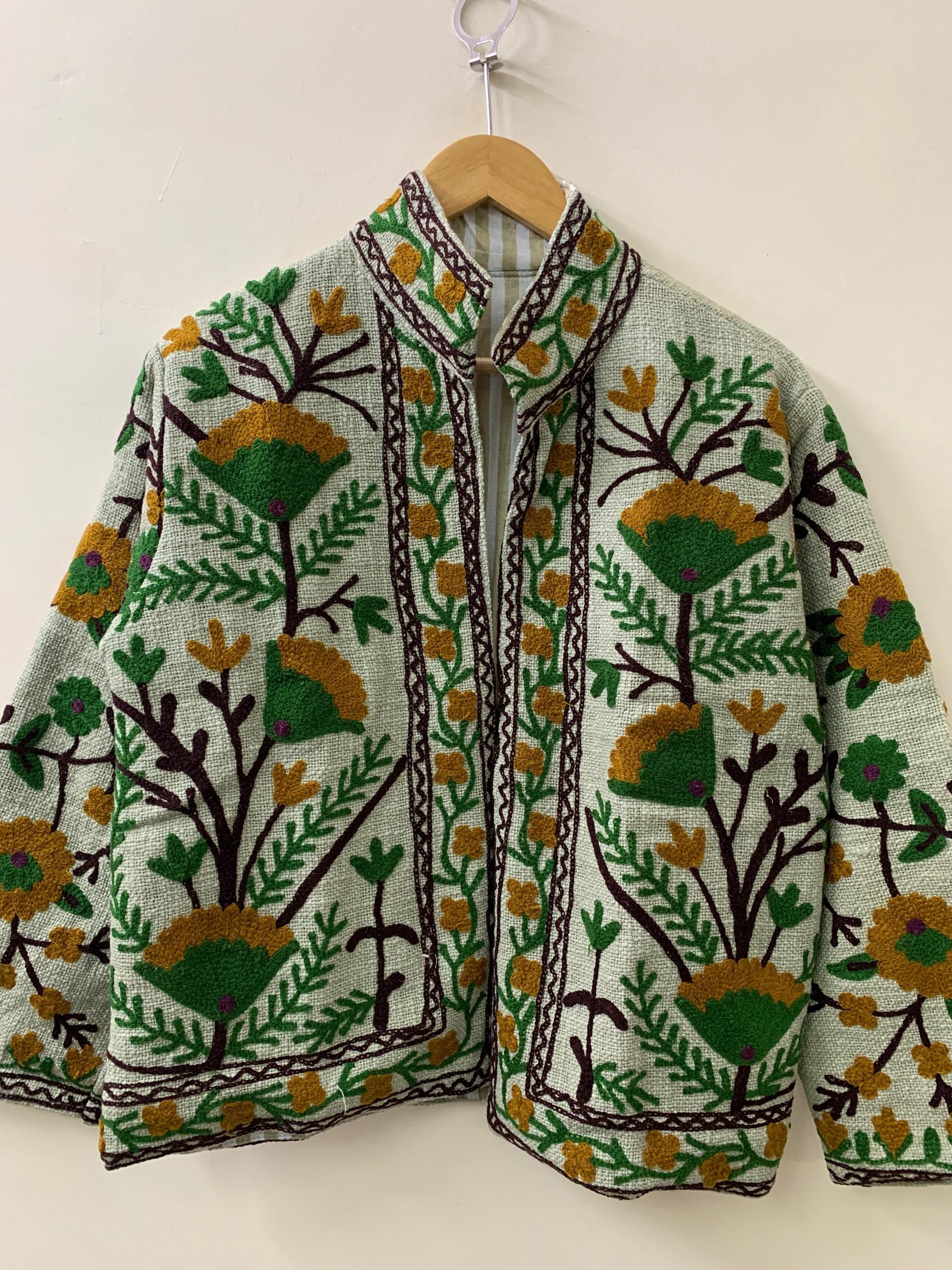 TNT Suzani Short Jacket | Embroidered Kimono Jacket | Uzbek Artisan Coat | Vintage Suzani Jacket | Boho Winter Coat | Gift for Her