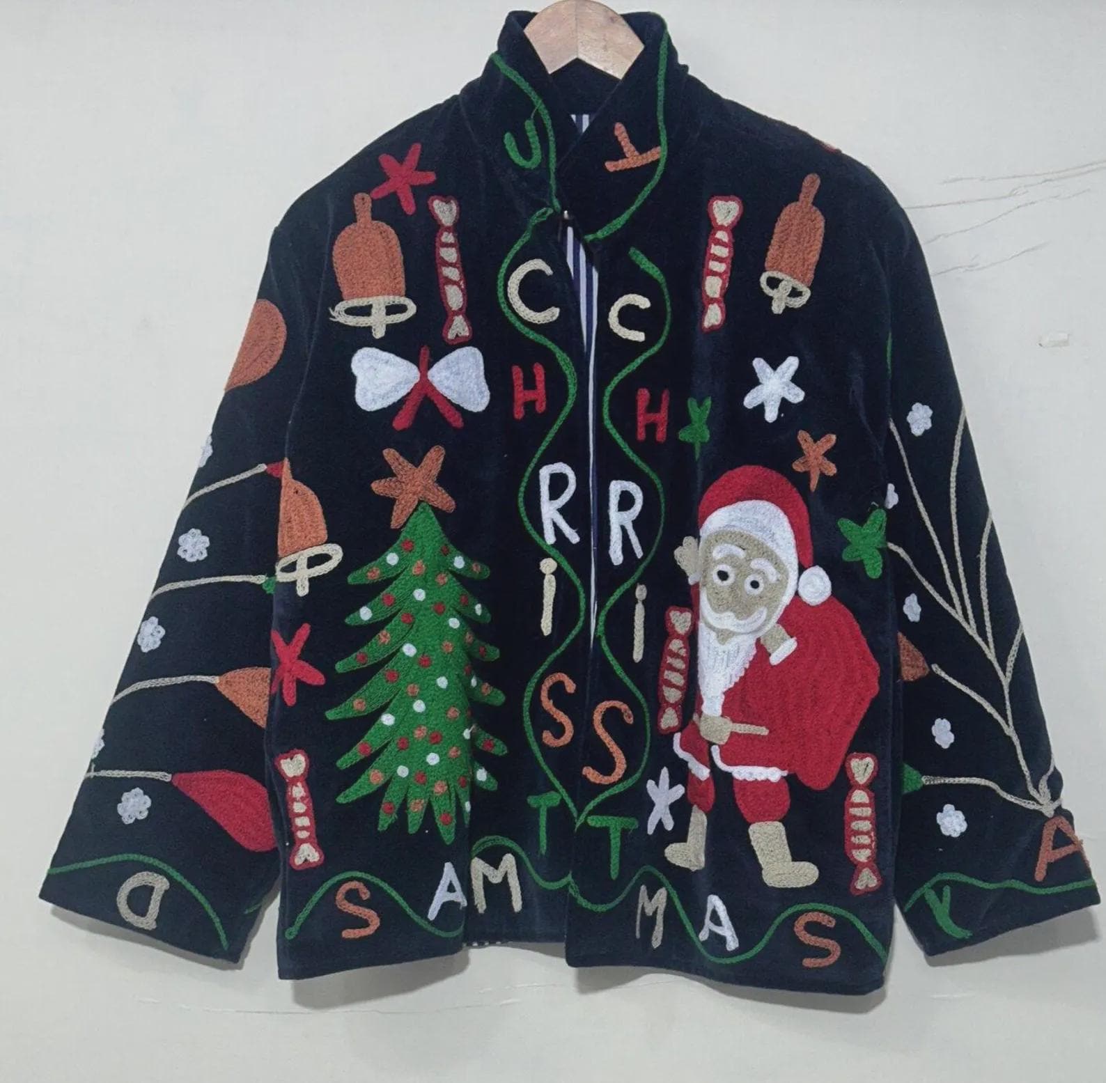 Black Suzani Velvet Jacket for Women | Traditional Jacket | Winter Warm Coat | Embroidered Christmas Santa Coat | Gift for Her