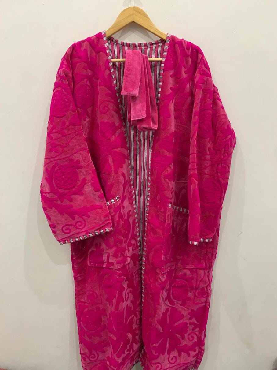 Handmade Bohemian Long Suzani Kimono Robe | Vintage Embroidered Duster Jacket | Uzbek Coat | Boho Festival Outfit | One Size | Duster Robe