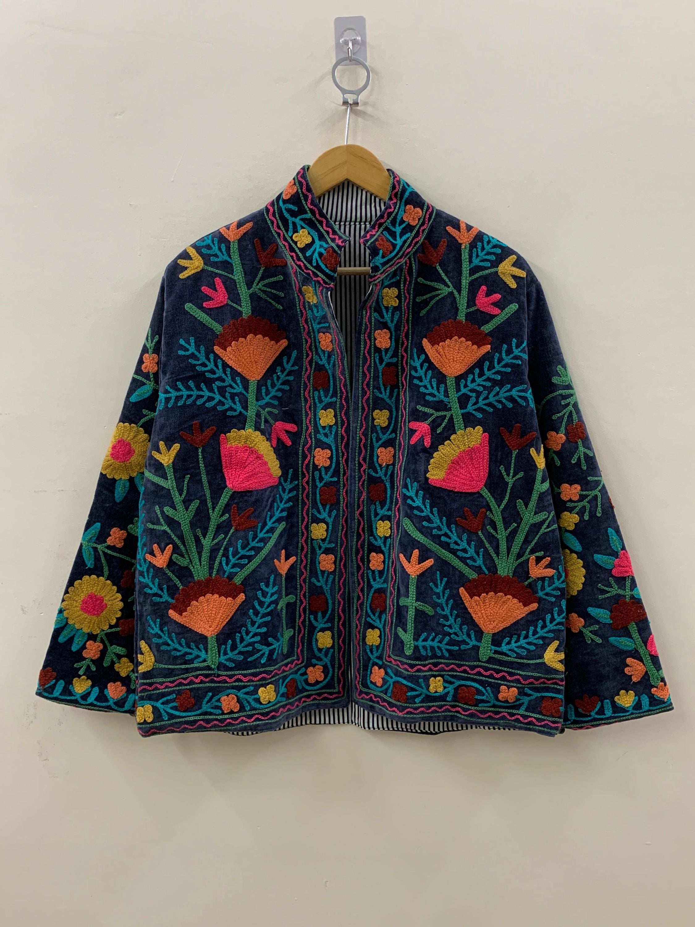 Bohemian Suzani Velvet Short Jacket | Suzani Embroidery Jacket | Winter Wear Women's Jacket Coat | Suzani Coat | Gift For Her |Duster Jacket
