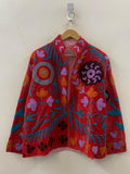 Red Boho Suzani Velvet Jacket  | Embroidered Coat Women | Vintage Bohemian Jacket | Winter Warm Outerwear | Gift for Her | Handmade Jacket