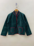 Green Velvet Quilted Solid Short Jacket | Velvet Coat | Buttoned Velvet Jacket | Quilted Boho Blazer | Winter Bomber Coat | Duster Jacket