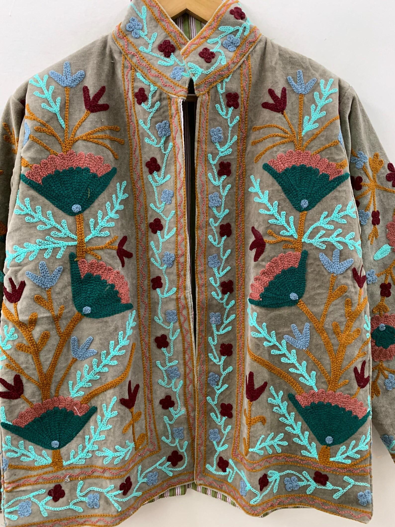 Indian Style Velvet Embroidery Suzani Jacket | Boho Coat | Unisex Bridesmaid Gift | Winter Jacket | Kimono Robe, Duster Jacket, Gift For Her