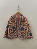 Suzani Cotton Short Coat, Women's Jacket, Indian Cotton Handmade Embroidery Coat, Suzani Cotton Boho Jacket, Gift For Her, Boho Suzani Coat
