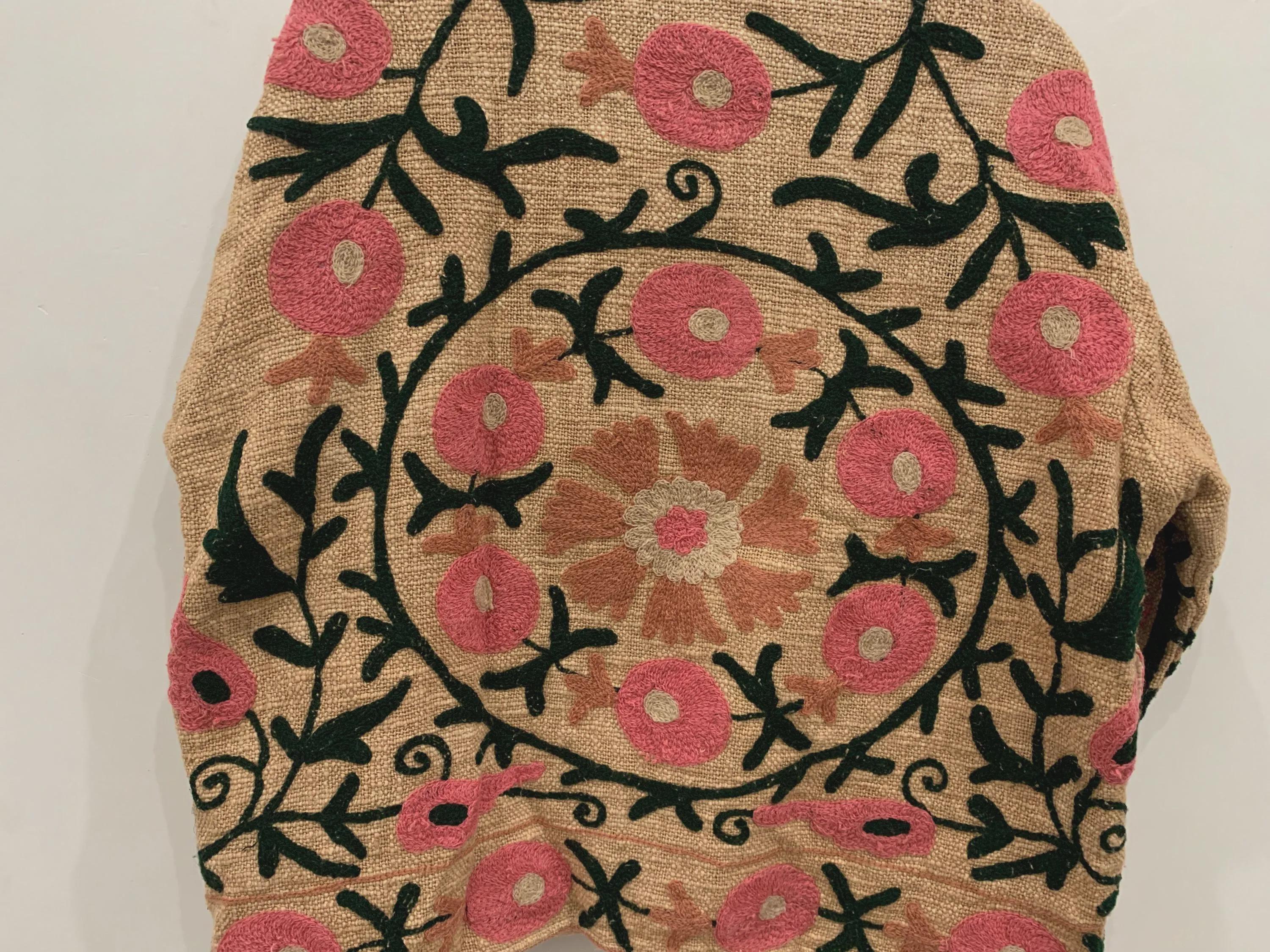 TNT Fabric Suzani Short Jacket | Embroidered Boho Jacket | Vintage Uzbek Textile | Floral Bomber Coat | Bohemian Outerwear | Gift For Her