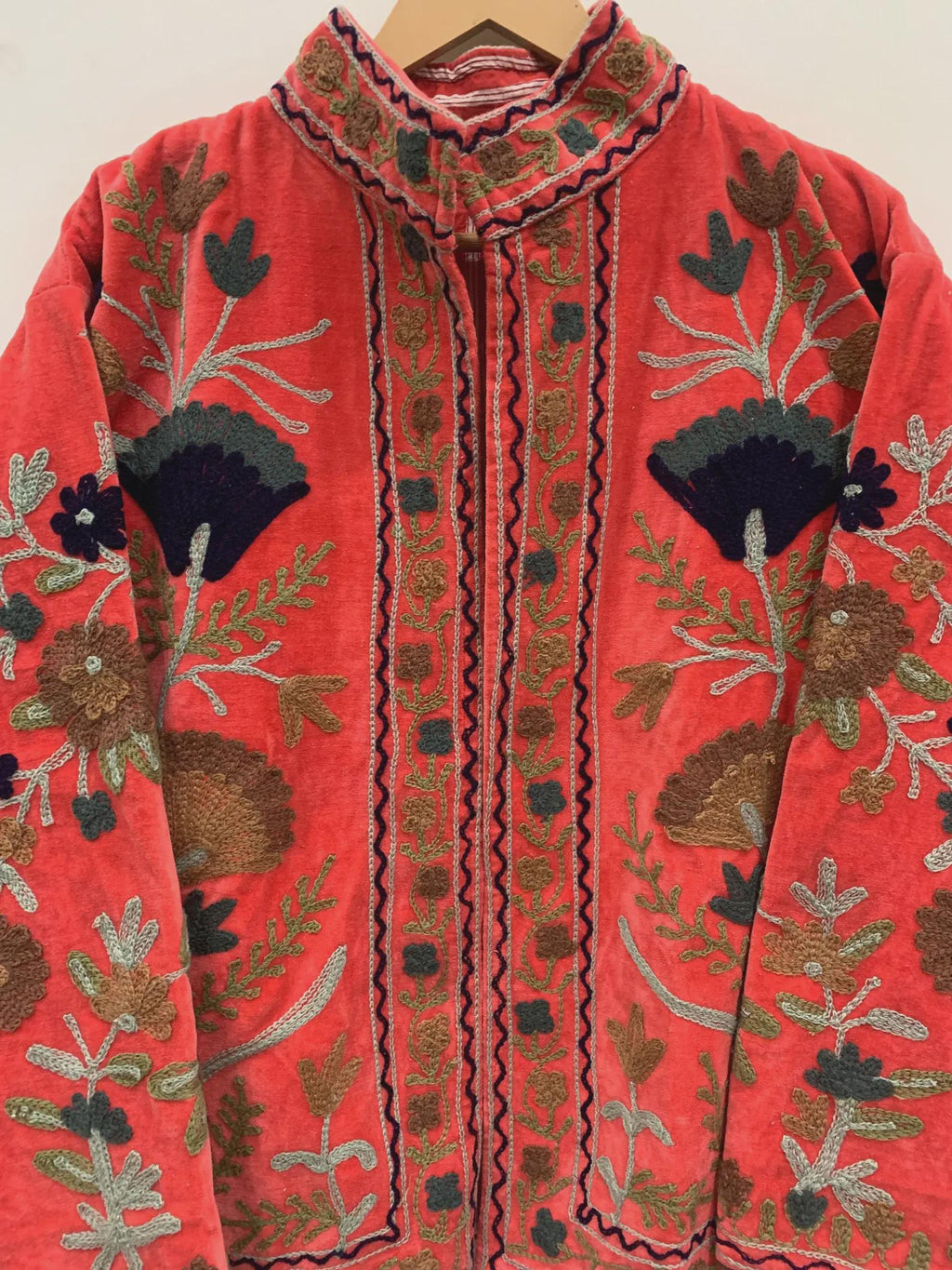 Red Velvet Suzani Hand Embroidered Jacket | Winter Jacket | Unisex Coat | Vintage Bohemian Jacket | Warm Outerwear | Gift for Her