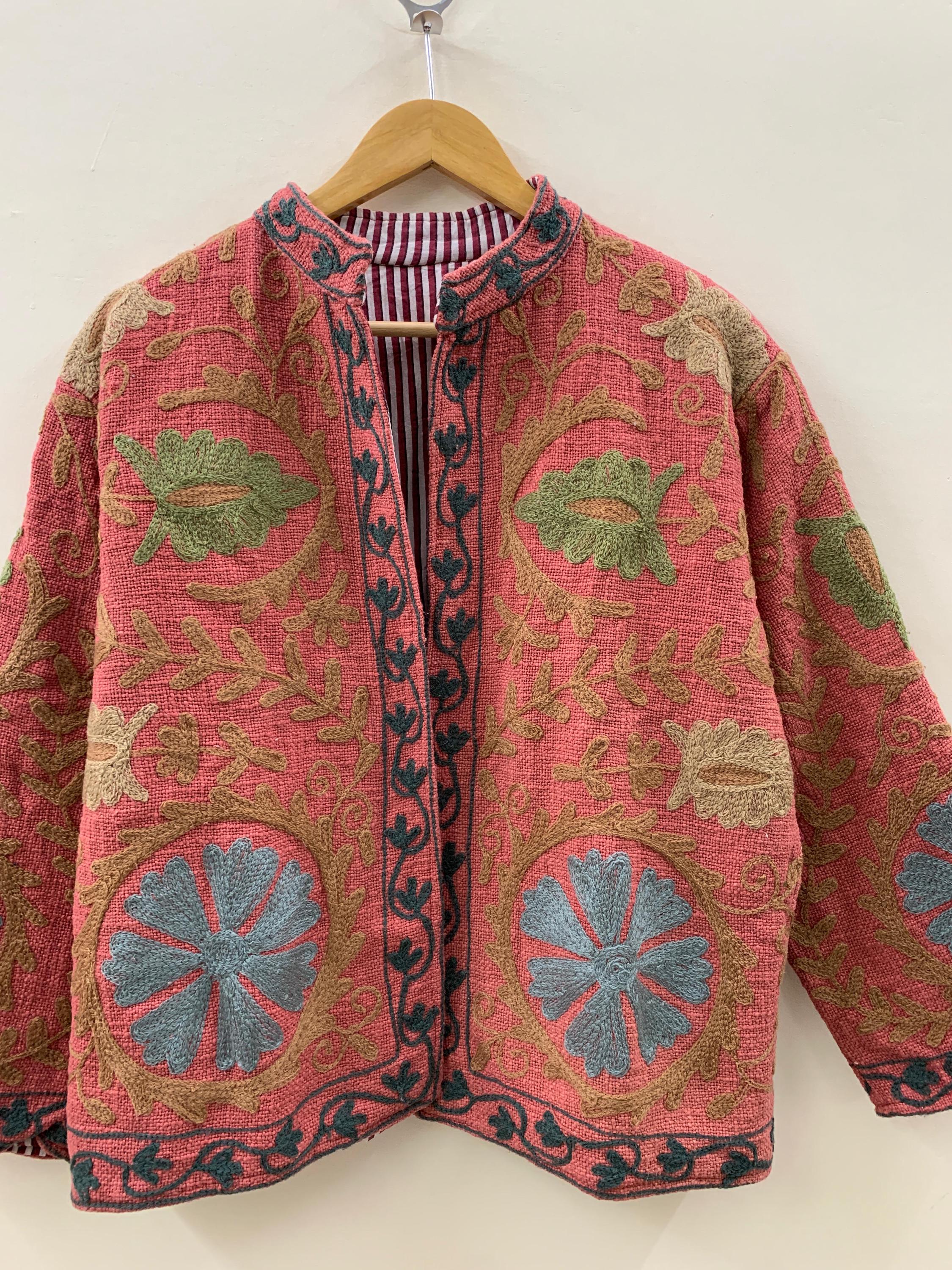 Orange Suzani Jacket Women | TNT Fabric Jacket | Short Ethnic Jacket | Boho Coat | Button Front Jacket | Lightweight Outerwear |Gift for Her