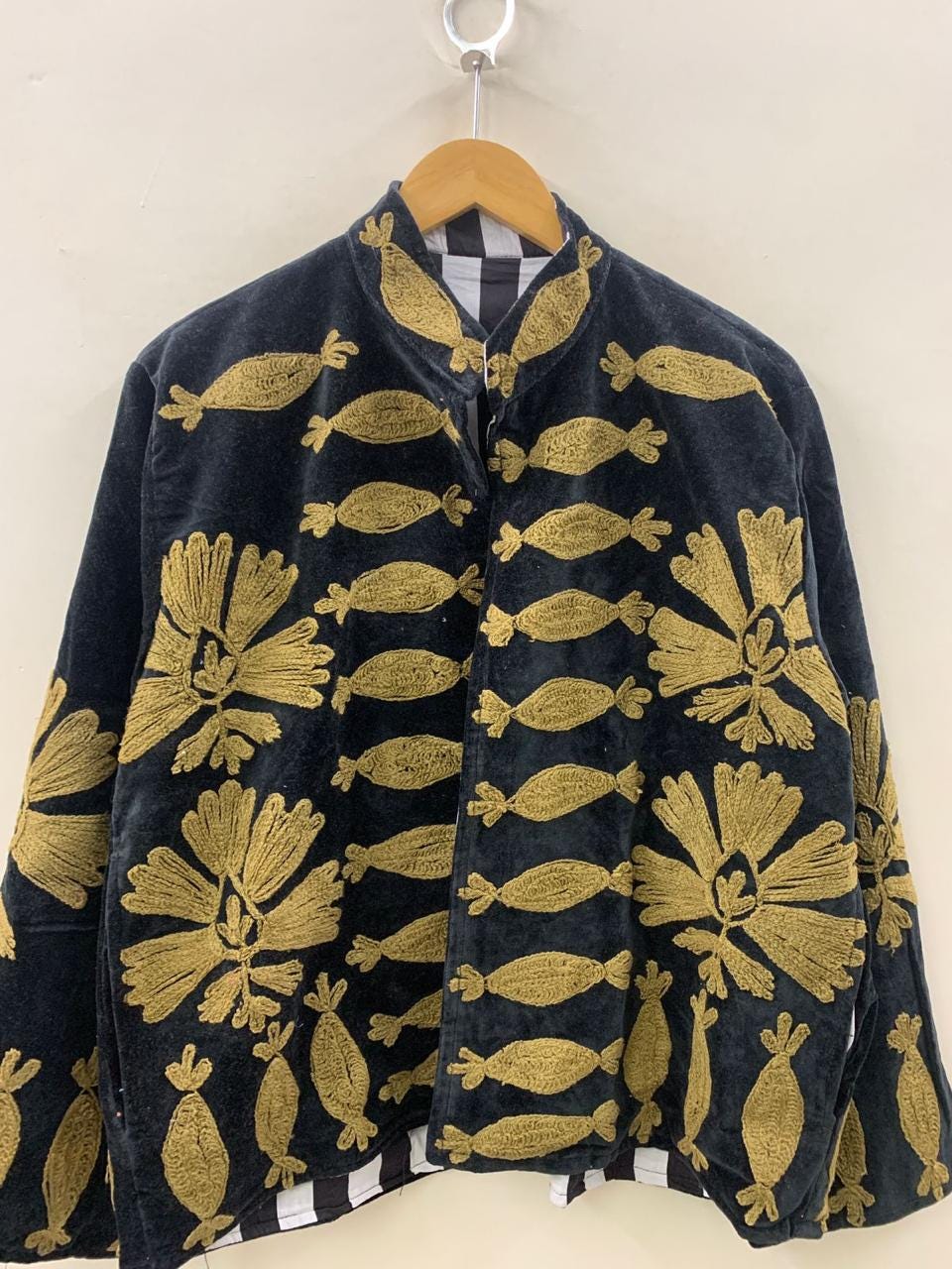 Vintage Velvet Suzani Winter Short Jacket | Winter Handmade Jacket | Embroidered Jacket Coat | Velvet Jacket | Suzani Coat , Robe | One Size