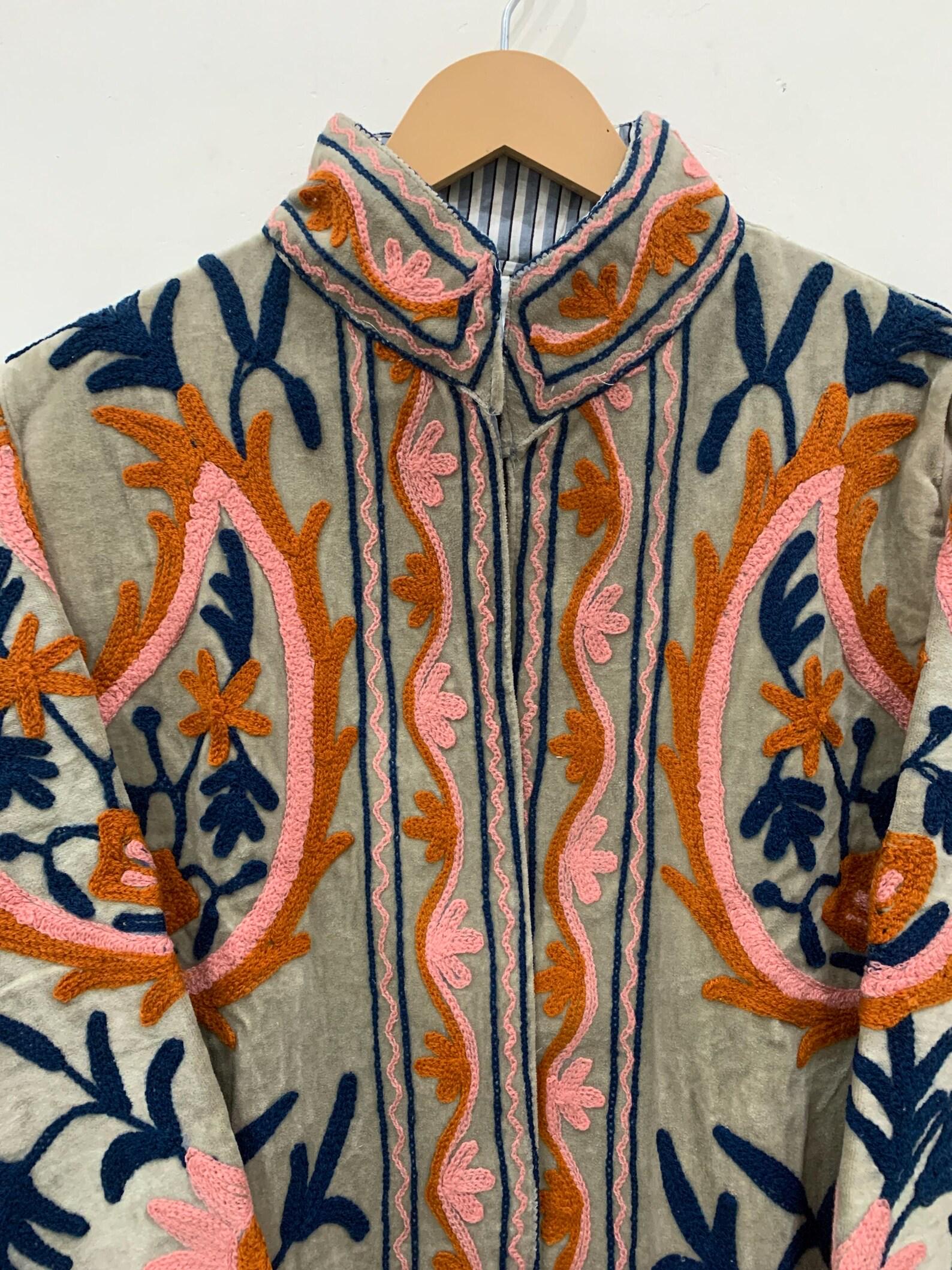 Handmade Velvet Suzani Jacket for Women | Boho Embroidered Statement Coat | Colorful Festival Duster Coat | Vintage Jacket  | Gift for Her