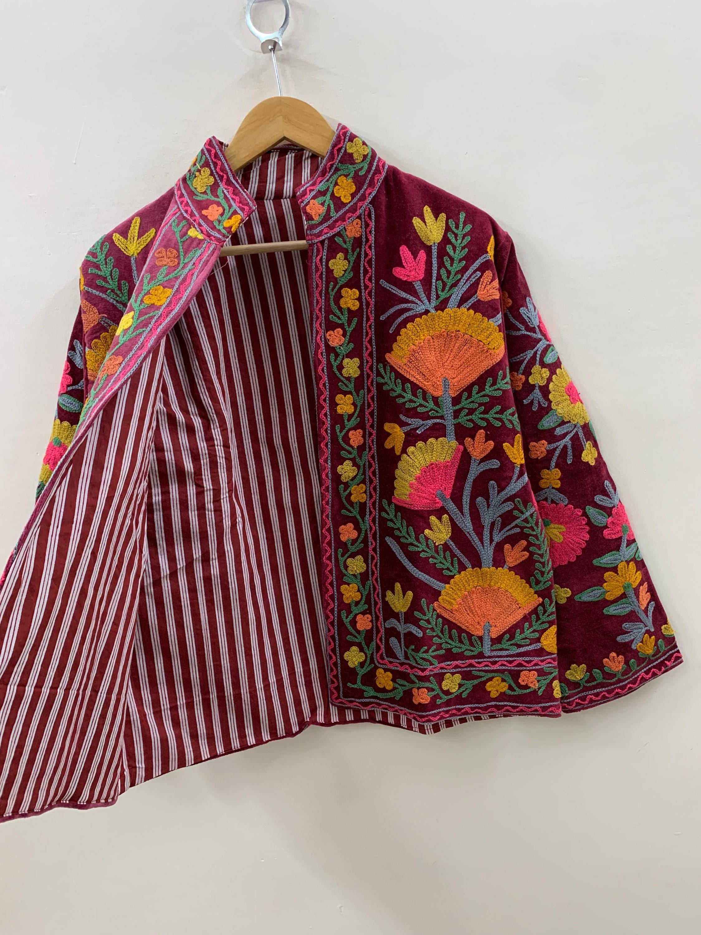 Red Suzani Velvet Short Jacket | Vintage Button Winter Coat | Short Ethnic Jacket | Spring Bomber Jacket | Gift For Her | Suzani Outerwear