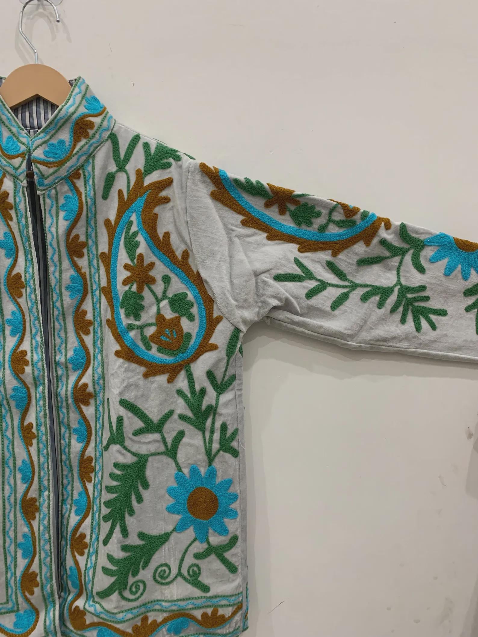 Boho Suzani Velvet Kimono Jacket | Hand Embroidered Short Coat | Vintage Ethnic Wear | Cropped Style Jacket | Winter Outfit | Gift for Her