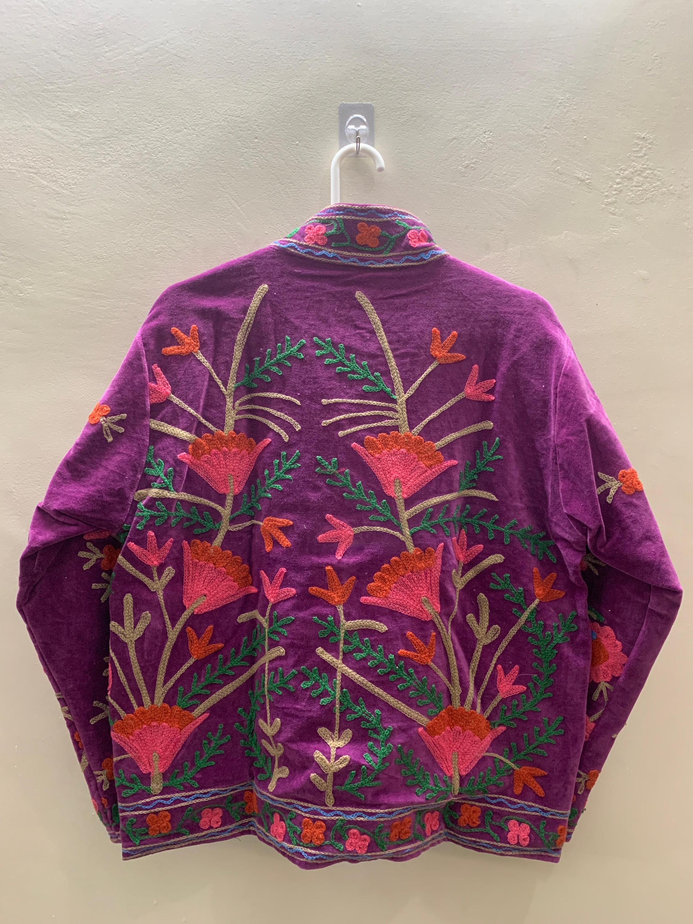 Ethnic Suzani Velvet Short Boho Jacket | Vintage Button Winter Coat | Short Jacket | Spring Bomber Jacket | Gift For Her | Suzani Pink Coat
