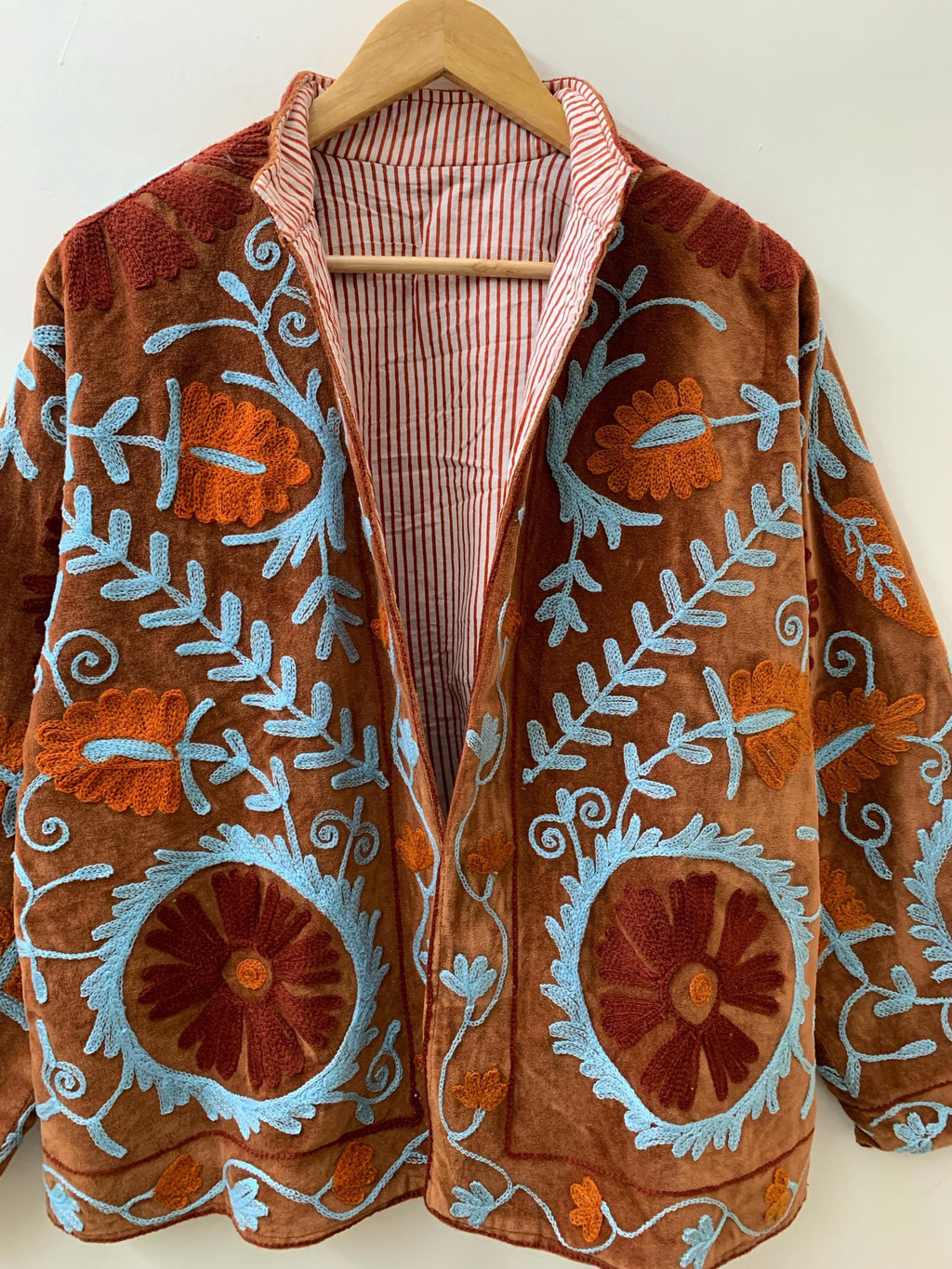 Brown Soft Velvet Suzani Winter Short Jacket | Winter Handmade Jacket | Embroidered Jacket Coat | Velvet Jacket | Suzani Coat | One Size