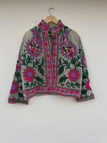 Embroidered Suzani Velvet Boho Jacket | Handmade Floral Winter Coat | Gift For Her | Winter Warm Kimono Coat