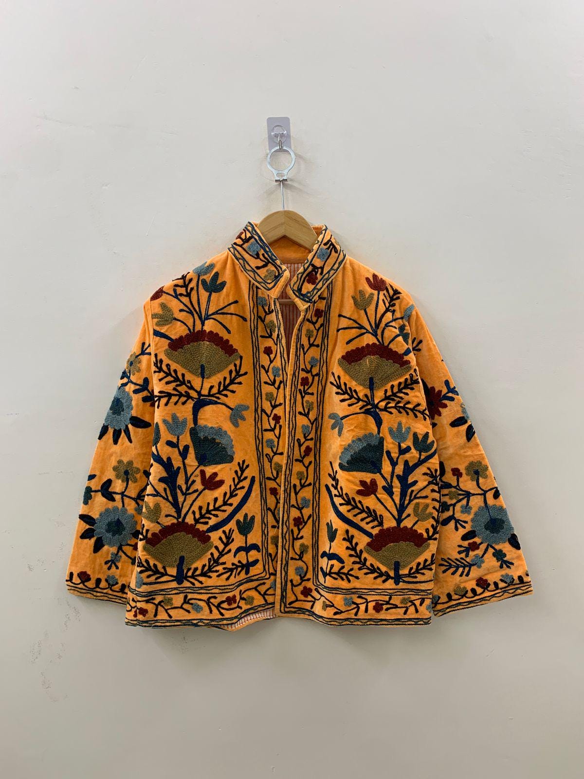 Blue Velvet Suzani Embroidery Jacket Women | Suzani Coat | Winter Kimono Jacket | Boho Coat | Ethnic Robe | Festival Wear | Gift for Her