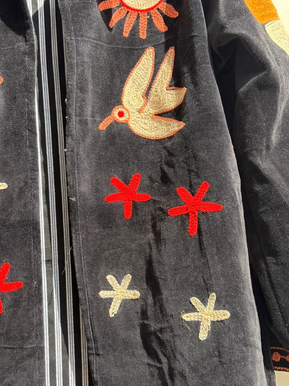 Black Suzani Velvet Kimono |Unisex Bohemian Overcoat | Vintage Kimono Jacket |Hand Embroidered Winter Wear Kimono Jacket | Bohemian Overcoat