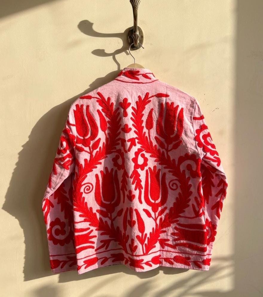 Suzani Cotton Jacket | Embroidered Kimono Coat | Bohemian Winter Outerwear | Ethnic Festival Jacket | Warm Winter Coat | Gift for Her