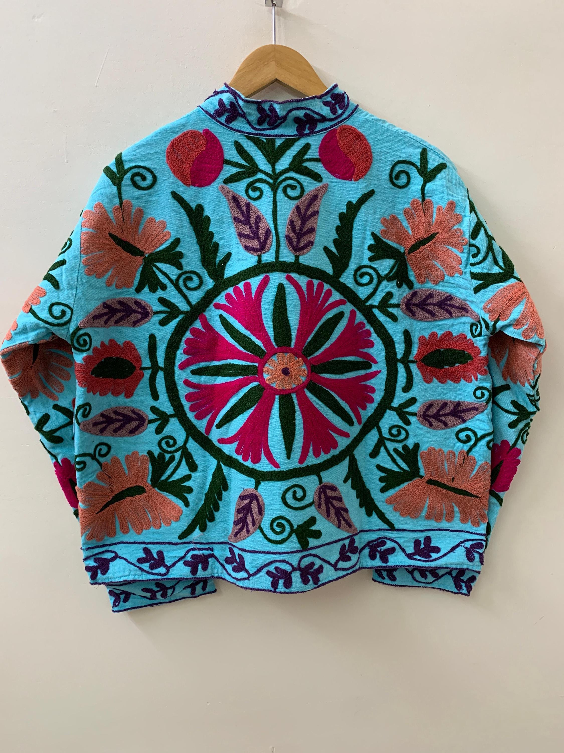 Women's Suzani Cotton Short Travel Jacket | Long Sleeve Button Summer Coat |Short Jacket | Spring Bomber Jacket |Gift For Her |Duster Jacket