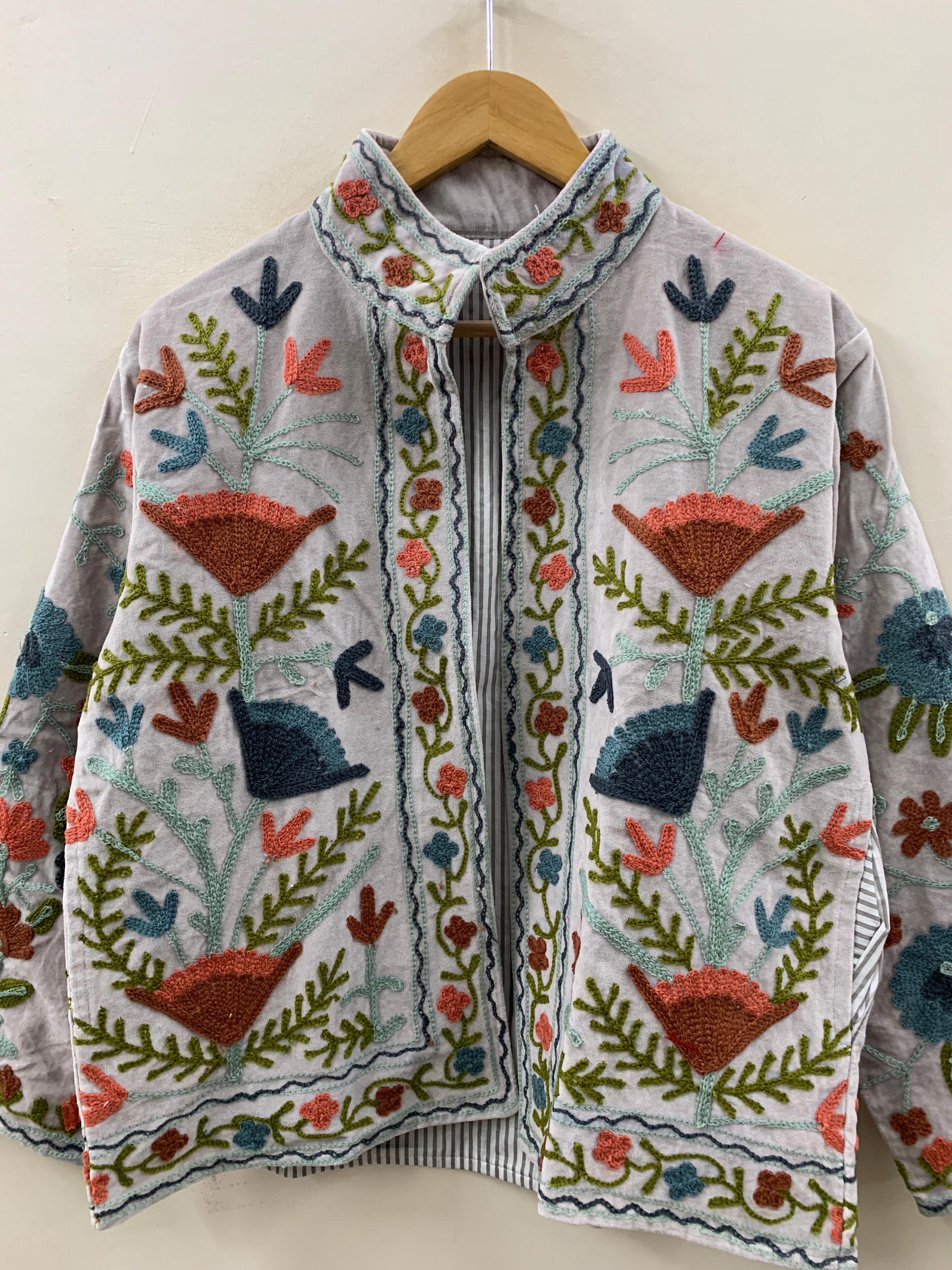 Velvet Suzani Embroidered Bohemian Coat | Floral Statement Jacket | Ethnic Handmade Outerwear | Duster Jacket | Boho Robe | Gift For Wife