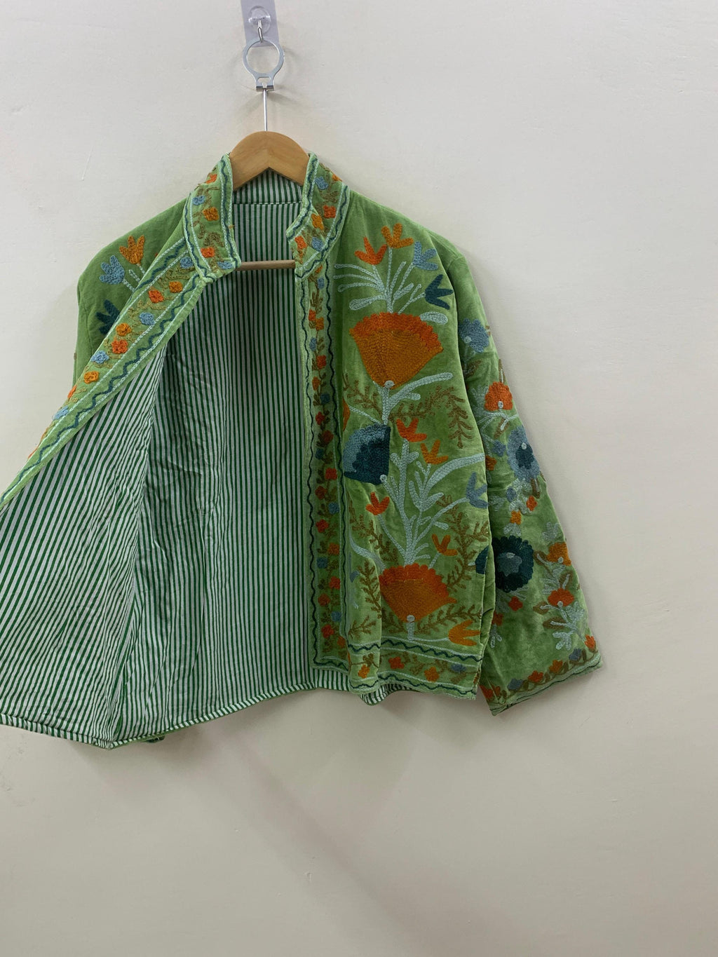 Green Suzani Velvet Short Jacket | Indian Suzani Embroidery Jacket | Winter Wear Women's Jacket | Suzani Coat | Gift For Her | Duster Jacket
