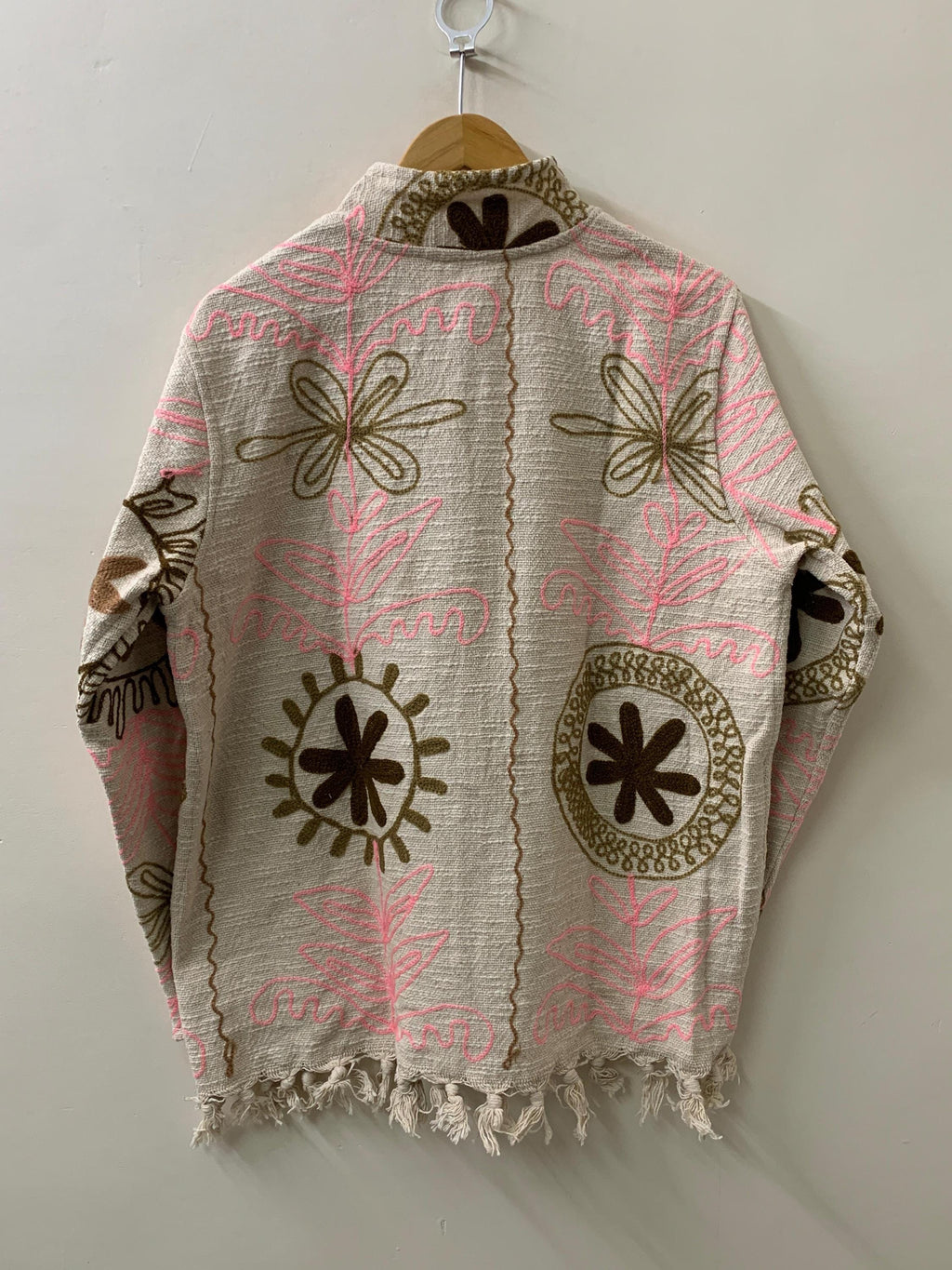 Statement Ethnic Embroidered Cotton Suzani Kimono | Boho Tribal Shrug | Lightweight Spring Outerwear | Long Duster Jacket