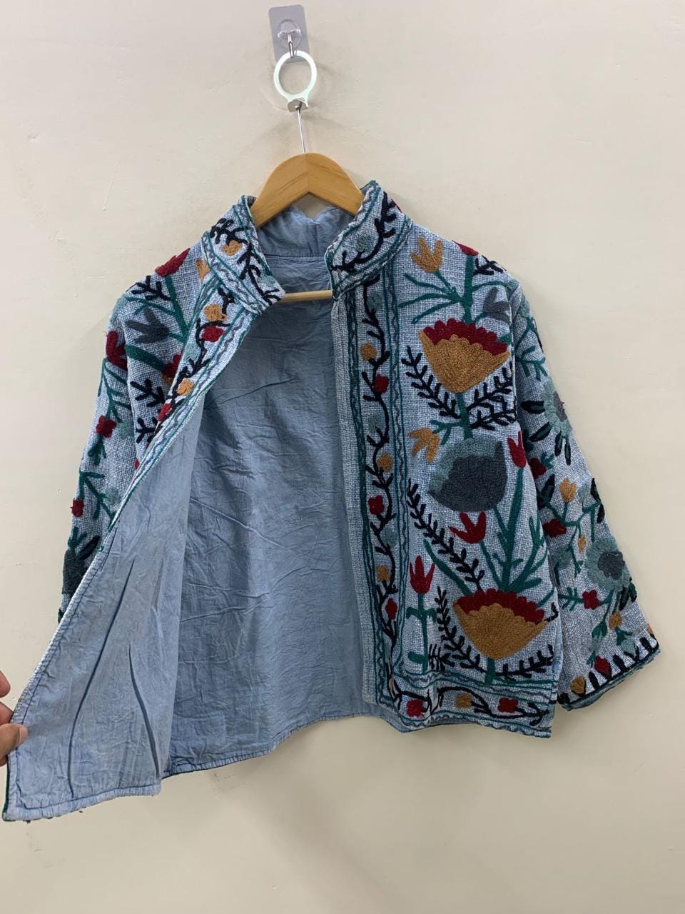 Grey TNT Fabric Suzani Jacket | Street Jacket | Gift For Her| Suzani Embroidery Jacket | Winter Wear Coat | Women's Coat | Suzani Jacket