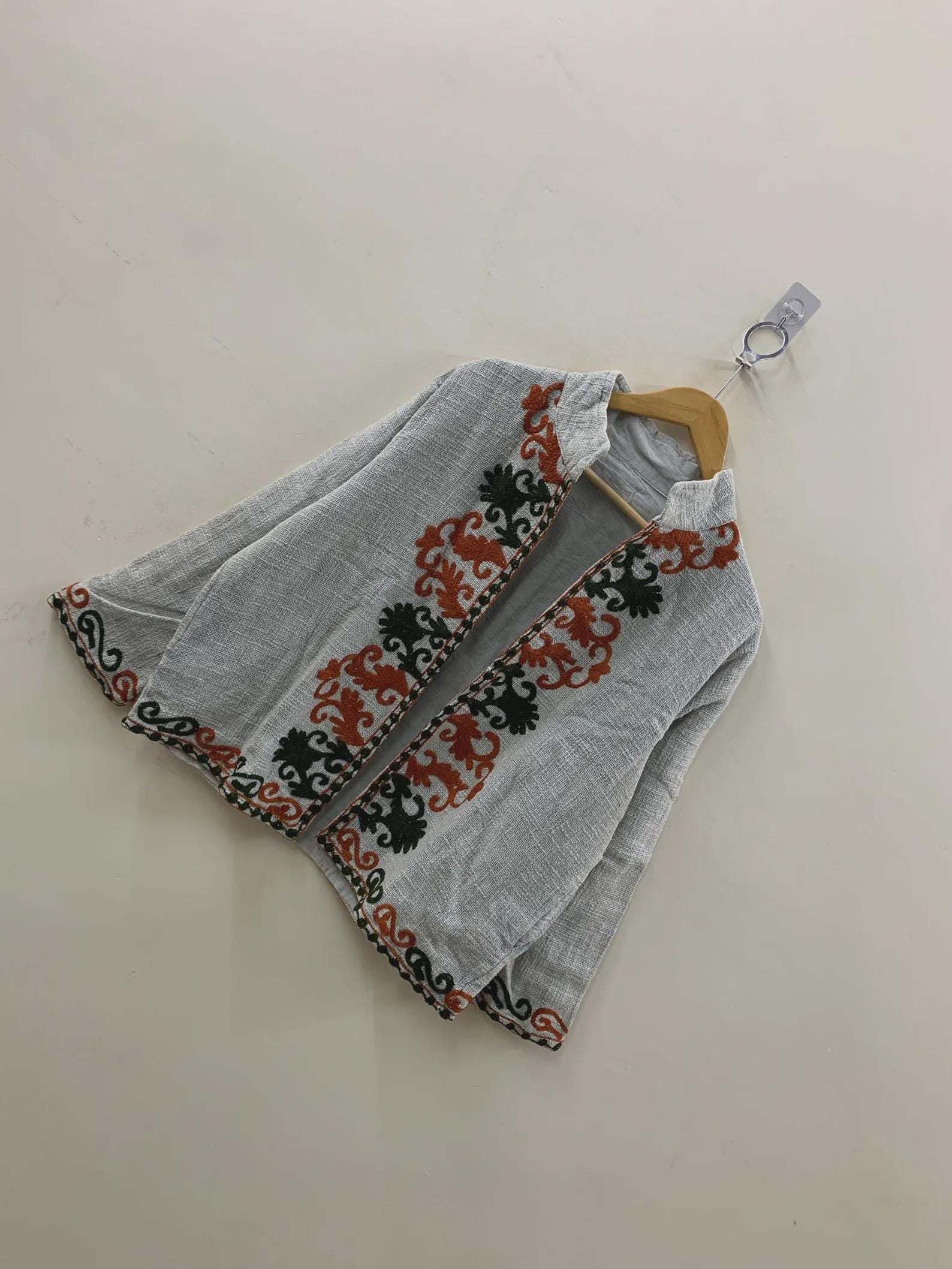 Handmade Embroidered TNT Cropped Jacket: Boho Streetwear Coat, Suzani Cotton Boho Jacket, Gift For Her, Boho Suzani Coat