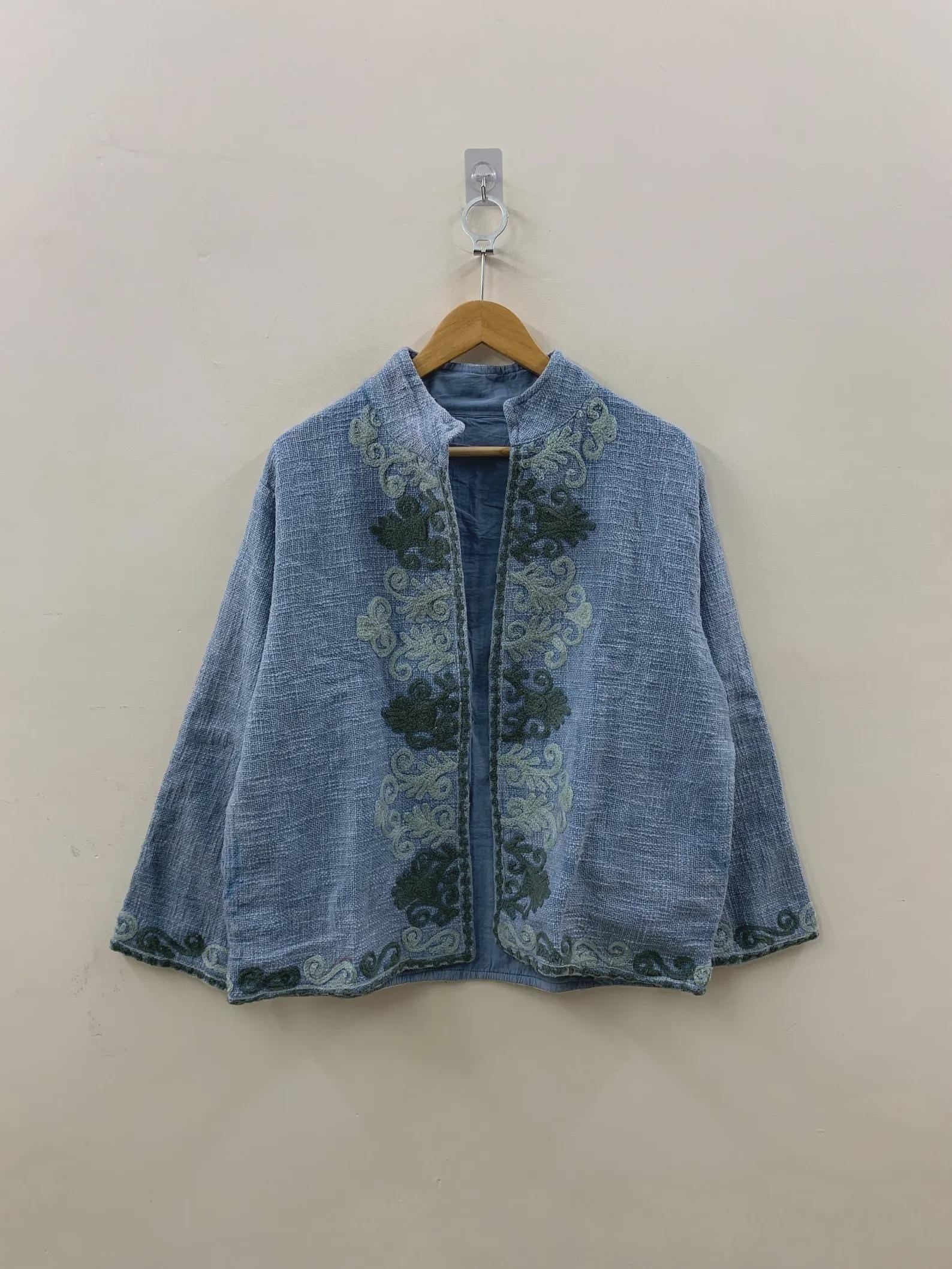 Grey Floral Suzani Velvet Short Jacket | Vintage Winter Coat | Short Ethnic Jacket | Spring Bomber Jacket | Gift For Her |Suzani Outerwear