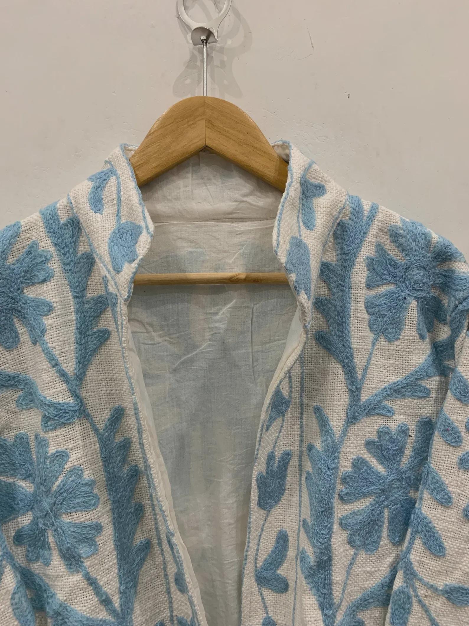 Blue Suzani TNT Fabric Short Boho Jacket | Long Sleeve Button Winter Coat | Short Jacket | Spring Bomber Jacket | Gift For Her | TNT Coat