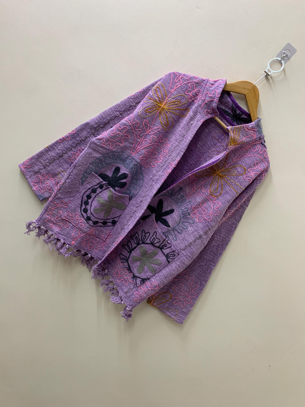 Ethnic Suzani Embroidered Cotton Kimono Throw | Bohemian Tribal Shrug | Spring Festival Coat | Long Duster Jacket Outerwear